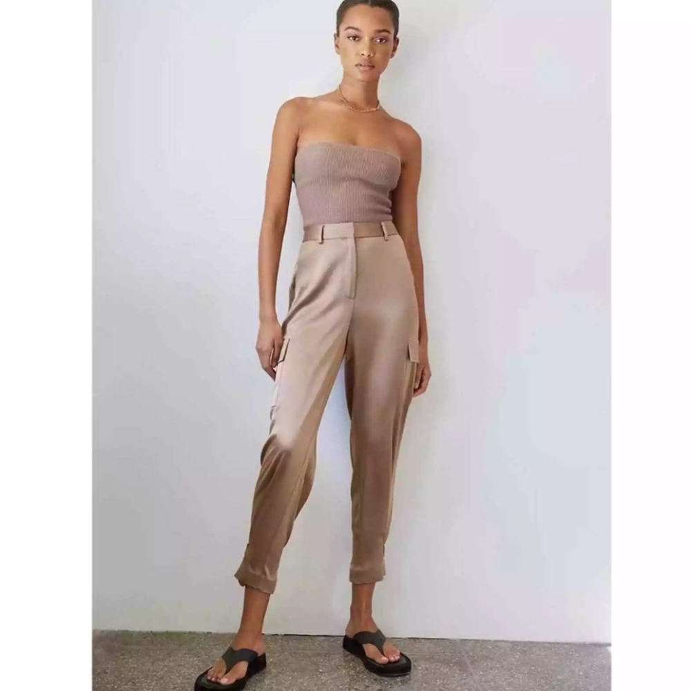 Aritzia Babaton Refined Cargo Pants Champagne Beige Satin